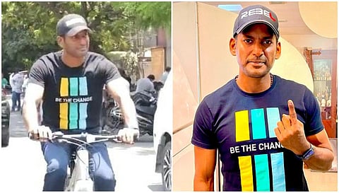 சைக்கிள் ஓட்டிச் சென்று நடிகர் விஷால் வாக்களிப்பு!