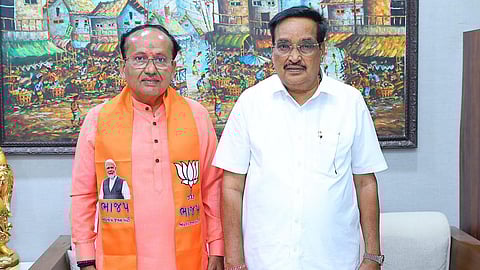 இடது: பாஜக வேட்பாளர் முகேஷ் தலால் | வலது: குஜராத் பாஜக தலைவர் சிஆர் பாட்டீல்