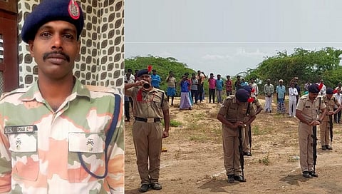 பணியின்போது உயிரிழந்த காரைக்கால் ராணுவ வீரரின் உடல் ராணுவ மரியாதையுடன் தகனம் 