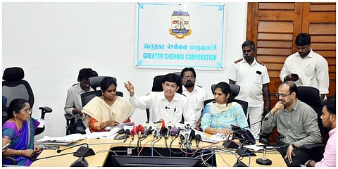 செய்தியாளர்களைச் சந்தித்த சென்னை மாநகராட்சி ஆணையர் ராதாகிருஷ்ணன்