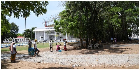 காந்தி மண்டபத்தில் நடைபெற்று வரும் மேம்பாட்டுப் பணிகள்