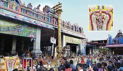 சென்னை வடபழனி முருகன் கோயிலில் வைகாசி உற்வச பிரம்மோற்சவம் கொடியேற்றத்துடன் நேற்று தொடங்கியது. (உள் படம்) சிறப்பு அலங்காரத்தில் பக்தர்களுக்கு அருள்பாலித்த வடபழனி ஆண்டவர். 

| படங்கள்: எஸ்.சத்தியசீலன் |