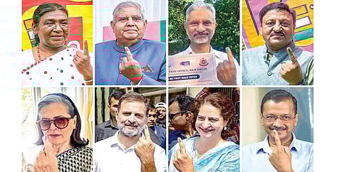 டெல்லியில் நேற்று வாக்களித்த குடியரசுத் தலைவர் திரவுபதி முர்மு, குடியரசு துணைத்தலைவர் ஜெகதீப் தன்கர், மத்திய வெளியுறவு அமைச்சர் ஜெய்சங்கர், தலைமைத் தேர்தல் ஆணையர் ராஜீவ் குமார், காங்கிரஸ் தலைவர்கள் சோனியா காந்தி, ராகுல் காந்தி, பிரியங்கா காந்தி, டெல்லி முதல்வர் அரவிந்த் கேஜ்ரிவால்.