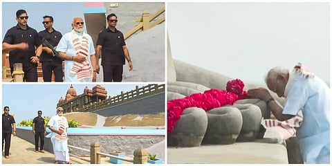 3 நாள் தியானத்தை நிறைவு செய்த பிரதமர் மோடி, திருவள்ளுவர் சிலைக்கு மாலை அணிவித்து மரியாதை செலுத்தினார்.