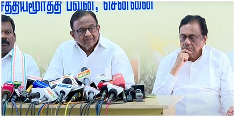 சென்னை செய்தியாளர்கள் சந்திப்பில் காங்கிரஸ் மூத்த தலைவர் ப.சிதம்பரம்