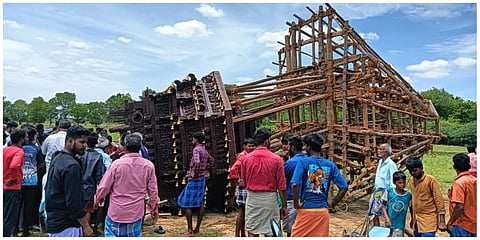 அறந்தாங்கி அருகே  தேரின் மேல் பகுதி சரிந்து விழுந்த விபத்தில் ஒருவர் உயிரிழந்தார்