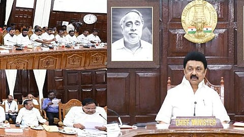 காவிரி பிரச்சினையில் அடுத்தகட்ட நடவடிக்கை குறித்து ஆலோசிக்கும் வகையில் தமிழக சட்டப்பேரவை அனைத்து கட்சி தலைவர்கள் கூட்டம் சென்னை தலைமைச் செயலகத்தில் நேற்று நடைபெற்றது. கூட்டத்தின் நிறைவாக, தீர்மானங்கள் குறித்து பேசிய முதல்வர் மு.க.ஸ்டாலின்.