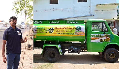 ‘இதுவரை 83,000... இலக்கு 1 கோடி!’ - தண்ணீர் லாரி வாங்கி மரக்கன்று பராமரிக்கும் மதுரை பொறியாளர்