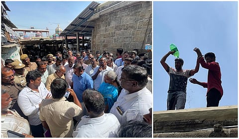 பழநியில் தேவஸ்தான அதிகாரிகள் - கடை உரிமையாளர்கள் இடையே கடும் வாக்குவாதம்