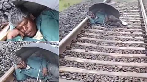 உத்தர பிரதேசத்தில் தண்டவாளத்தில் தலைவைத்து உறங்கியவரை ரயிலை நிறுத்தி எழுப்பிய ஓட்டுநர்