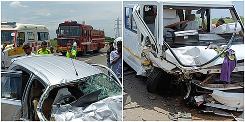 தேவகோட்டை அருகே கட்டுப்பாட்டை இழந்த கார் டெம்போ வேன் மீது மோதிய விபத்தில் 4 பேர் உயிரிழந்தனர்