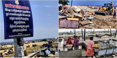 புதிதாக கட்டப்பட்ட நவீன மீன் அங்காடியில்  மீன் வியாபாரிகளுக்கு கடை ஒதுக்கப்பட்டுள்ளதைத் தொடர்ந்து லூப் சாலையில் உள்ள சாலையோர கடைகளை மாநகராட்சி ஊழியர்கள் அகற்றினர்.