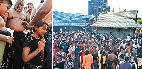 கார்த்திகை மாத முதல் நாளான நேற்று சென்னை ராஜா அண்ணாமலைபுரத்தில் உள்ள ஐயப்பன் கோயிலில் வரிசையில் காத்திருந்து மாலை அணிந்து கொண்ட பக்தர்கள் கூட்டம். படங்கள்: எஸ்.சத்தியசீலன்.