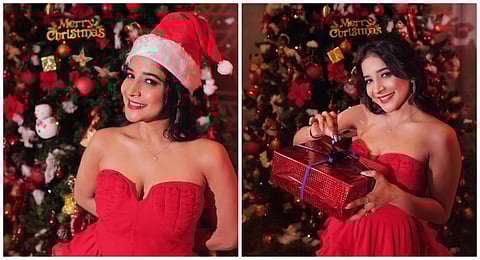 ‘சிவந்த கன்னங்கள் ரோசாப்பூ’ - சாக்‌ஷி அகர்வால் கிறிஸ்துமஸ் க்ளிக்ஸ்!