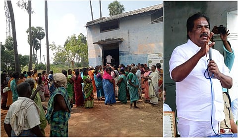 மதுரை அரிட்டாபட்டி அருகே நரசிங்கம்பட்டியில் உள்ள ரேஷன் கடைகளில் கிராம மக்கள் தமிழக அரசு வழங்கிய பொங்கல் தொகுப்பு பொருட்களை திரும்ப ஒப்படைத்தனர்.