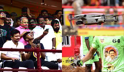 அலங்காநல்லூரில் இன்பநிதி இயக்கிய ட்ரோன் கேமிரா வாடிவாசல் முன்பாக விழுந்ததால் பரபரப்பு ஏற்பட்டது | படங்கள்: எஸ்.கிருஷ்ணமூர்த்தி