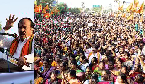 திருப்பரங்குன்றம் மலை விவகாரம் தொடர்பாக பழங்காநத்தம் பகுதியில் நடத்தப்பட்ட ஆர்ப்பாட்டத்தில் ஆயிரக்கணக்கானோர் கலந்துகொண்டனர்.