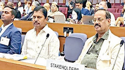 தாய்லாந்து நாட்டின் தலைநகர் பாங்காக்கில் நடைபெற்ற ஐ.நா. மன்ற கலந்தாய்வு கூட்டத்தில் பங்கேற்ற தமிழ்நாடு கட்டுமான தொழிலாளர் நலவாரிய தலைவர் பொன்.குமார்.