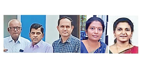 கைது செய்யப்பட்ட பள்ளி துணைத் தாளாளர் இளஞ்செழியன், தலைவர் மாராச்சி, மாணவியிடம் பாலியல் சீண்டலில் ஈடுபட்ட நிர்வாகி வசந்தகுமார் மற்றும் பள்ளி முதல்வர் ஜெயலட்சுமி, தாளாளர்​ சு​தா.