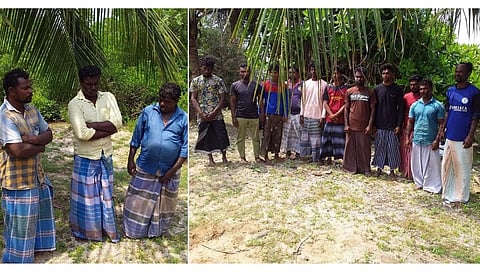 இலங்கை கடற்படையினரால் சிறைப்பிடிக்கப்பட்ட  14 தமிழக மீனவர்கள்.