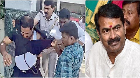 சம்மனை கிழித்ததாக பணியாளர் கைது: சீமான் வீட்டின் பாதுகாவலரை இழுத்து சென்றது போலீஸ் - 3 பிரிவுகளில் வழக்குப் பதிவு