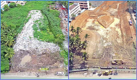 பட்டுக்கோட்டையில் குப்பை கிடங்காக இருந்த ஏரி. (அடுத்த படம்) தன்னார்வலர்களால் தூர்வாரப்பட்ட பிறகு சுத்தமாக காணப்படும் ஏரி.