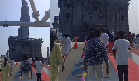 கன்னியாகுமரியில் பராமரிப்புப் பணிகள் முடிந்து  கண்ணாடிப் பாலத்தில் சுற்றுலாப் பயணிகள் அனுமதிக்கப்பட்டனர் 