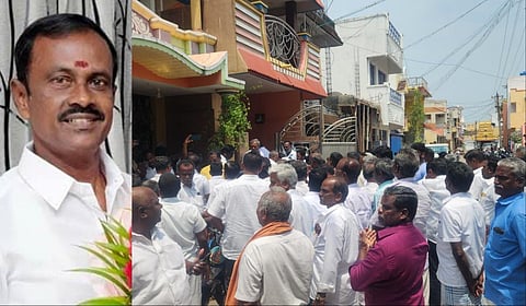 லஞ்ச ஒழிப்புத்துறை சோதனைக்கு எதிர்ப்பு தெரிவித்து ஆரணியில் முன்னாள் அமைச்சர் சேவூர் எஸ்.ராமச்சந்திரன் வீட்டின் முன்பாக முற்றுகைப் போராட்டத்தில் ஈடுபட்ட அதிமுகவினர்.