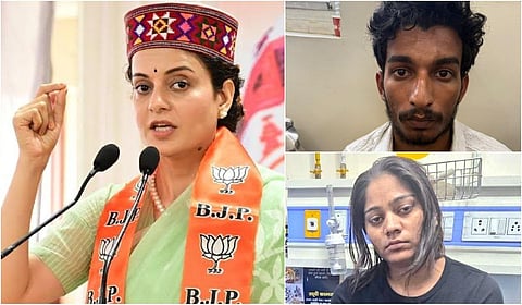 (இடது) கங்கனா ரனாவத், (வலது) காதலன் ராஜ் குஷ்வாகா, சோனம்