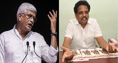 மத்திய அமைச்சர் கஜேந்திர சிங் (இடது), சு.வெங்கடேசன் எம்.பி. (வலது)