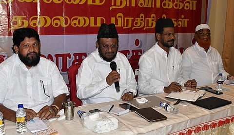 மதுரையில் இன்று மனிதநேய மக்கள் கட்சி மாநிலத் தலைவர் எம்.எச்.ஜவாஹிருல்லா செய்தியாளர்களை சந்தித்து பேசினார். | படம்: எஸ்.கிருஷ்ணமூர்த்தி