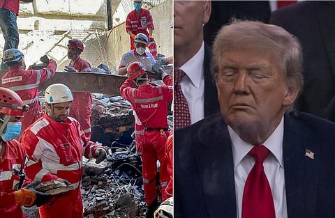 இடது: ஈரானில் மீட்புப் பணி | வலது: ட்ரம்ப்