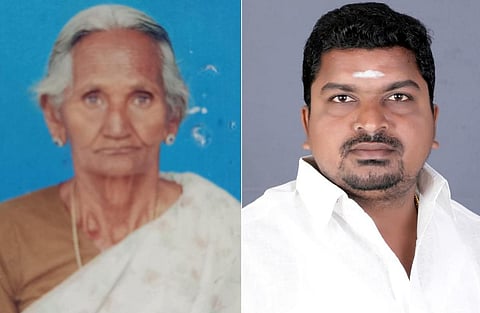 இடது: கொல்லப்பட்ட மூதாட்டி | வலது: கைது செய்யப்பட்ட அதிமுக பிரமுகர்