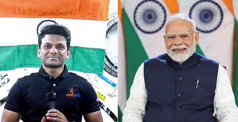 சர்வதேச விண்வெளி நிலையத்தில் தங்கியிருக்கும் இந்திய வீரர் ஷுபன்ஷு சுக்லாவுடன் பிரதமர் மோடி நேற்று செயற்கைக்கோள் தொலைதொடர்பு வசதி மூலமாக கலந்துரையாடினார். படம்: பிடிஐ