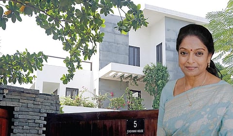 அமலாக்கத் துறை சோதனை நடைபெற்ற நடிகை அருணாவின் வீடு. (உள்படம்) அருணா