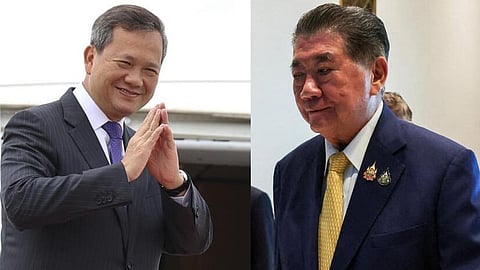 கம்போடிய பிரதமர் ஹுன் மானெட் மற்றும் தாய்லாந்து தற்காலிக பிரதமர் பும்தம் வெச்சயாசாய்