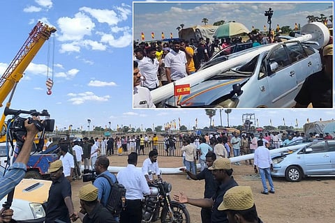 தவெக மாநாட்டு திடலில் சரிந்து விழுந்த 100 அடி உயர கொடிக் கம்பம் - மதுரையில் நடந்தது என்ன?