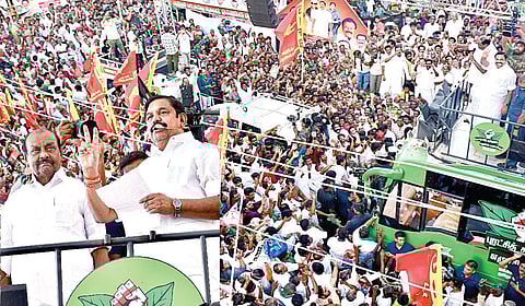 திண்டுக்கல் மாவட்டம் சின்னாளபட்டியில் நேற்று பொதுமக்களிடையே பேசிய அதிமுக பொதுச் செயலாளர் பழனிசாமி. | படங்கள்: நா.தங்கரத்தினம் |