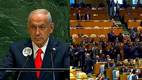 ஐ.நா சபையில் நெதன்யாகு உரையாற்ற வந்ததும் வெளிநடப்பு செய்த பிரதிநிதிகள்!