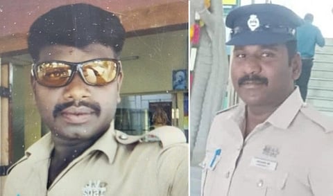 (இடதுபுற படம்) - சுந்தர் | (அடுத்தப்படம் ) சுரேஷ் ராஜ் : கைது செய்யப்பட்ட காவலர்கள்