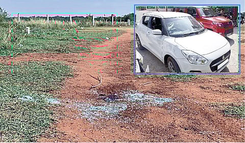 கோவையில் கல்லூரி மாணவி பாலியல் வன்கொடுமை நடந்த இடம் (உள்படம்) மாணவி, அவரது நண்பர் வந்த கார்| படங்கள்: ஜெ.மனோகரன்