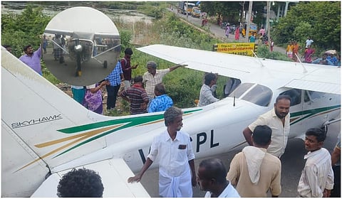 சாலையில் தரையிறங்கிய சிறிய ரக போர் விமானம்: புதுக்கோட்டையில் பரபரப்பு