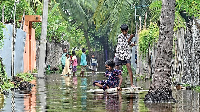 <div class="paragraphs"><p>பாம்பன் சின்னப்பாலம் பகுதியில் பெய்த மழையில் விளையாடும் சிறுவர்கள்.</p></div>