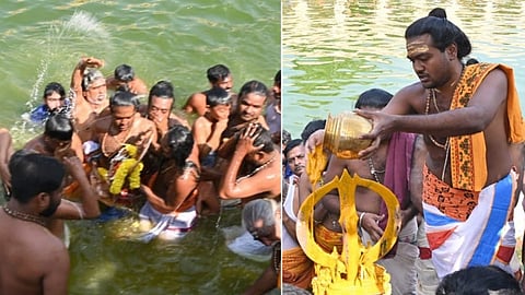 கார்த்திகை கடை ஞாயிறு பெருவிழாவையொட்டி திருநாகேஸ்வரம் நாகநாத சுவாமி கோயிலில் தீர்த்தவாரி