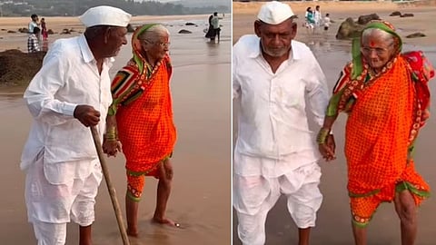 தாத்தா, பாட்டிக்கு முதல் முறை கடலை காட்டிய மும்பை பெண்!