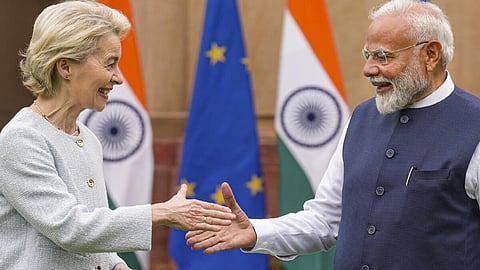 ஐரோப்பிய ஆணையத்தின் தலைவர் உர்சுலா வோன் டெர் லேயென் உடன் பிரதமர் மோடி.