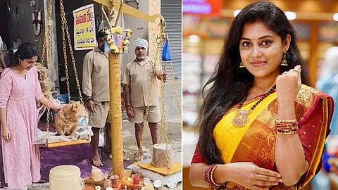 நாய்க்கு துலாபாரம் செலுத்திய நடிகை: தெலங்கானாவில் பக்தர்கள் கொந்தளிப்பு
