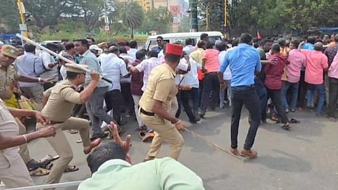 புதுச்சேரி முதல்வர் ரங்கசாமி காரை முற்றுகையிட முயற்சி -  போலீஸ் தடியடியில் 14 பேர் காயம்
