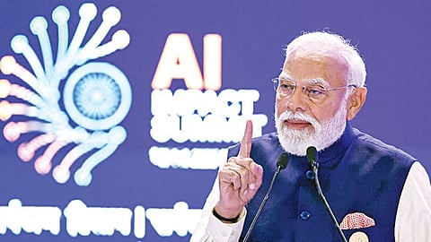டெல்லி ஏஐ உச்சி மாநாட்டில் பேசிய பிரதமர் மோடி.படம்: பிடிஐ