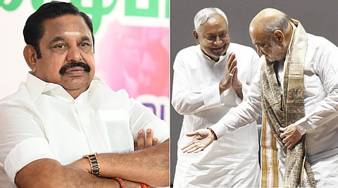 எடப்பாடி பழனிசாமி (இடது) | நிதிஷ் - அமித்ஷா (வலது)